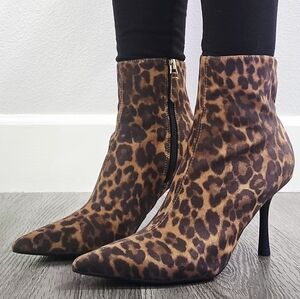 Nine West - Ohmy Leopard Print Pointy Toe Stiletto Ankle Booties – Size 7.5